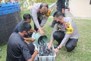 Hasil Budidaya Ikan Lele Kapolres Pekalongan Di Bagikan Kepada Masyarakat Setempat Yang Terkena Imbas Covid-19