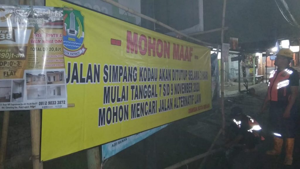 Diperbaiki, Ruas Jalan Simpang Kodau Jati Asih pada 7-9 Ditutup Sementara