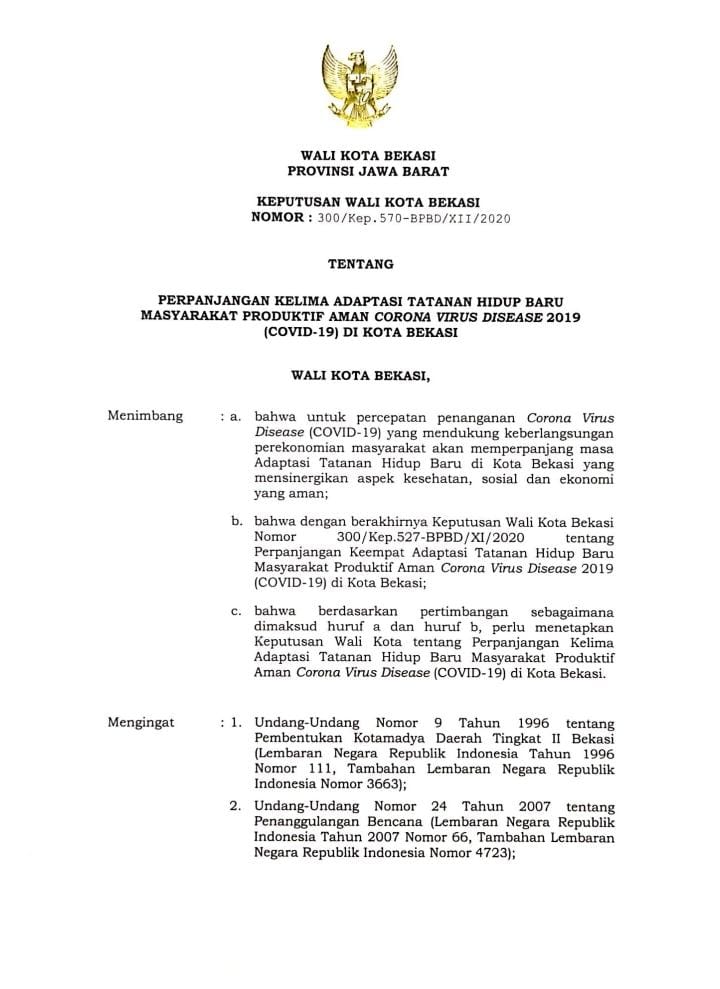 Pemkot Bekasi Umumkan Tentang Perpanjangan ATHB
