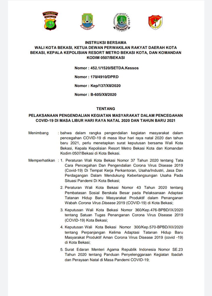 Intruksi Pelaksanaan Pengendalian Kegiatan Masyarakat dalam Pencegahan Covid-19