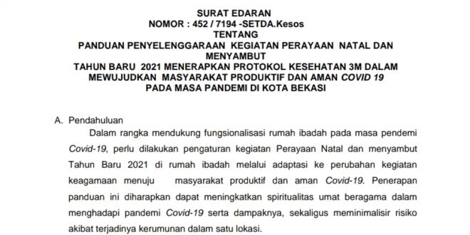 Sambut Natal dan Tahun Baru, PEMKOT Bekasi Himbau Warga Terapkan 3M