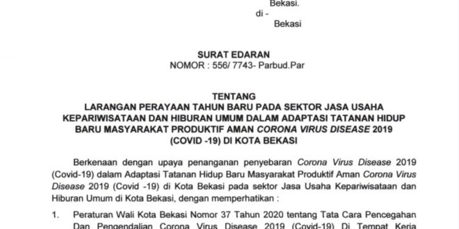 Pemkot Bekasi Keluarkan Surat Edaran Tentang Larangan Perayaaan Tahun Baru
