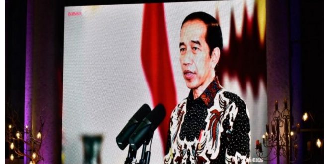 Presiden Joko Widodo saat memberikan kata sambutan secara virtual dalam Perayaan Natal 2020 di Jakarta, Minggu (27/12/20)